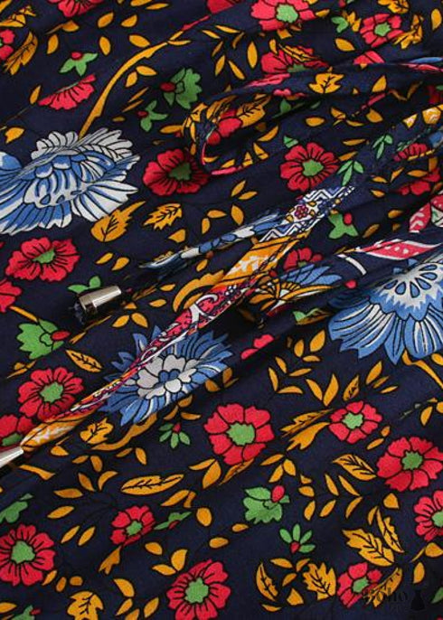 Faldas bohemias con flores en rojo y azul marino para mujer